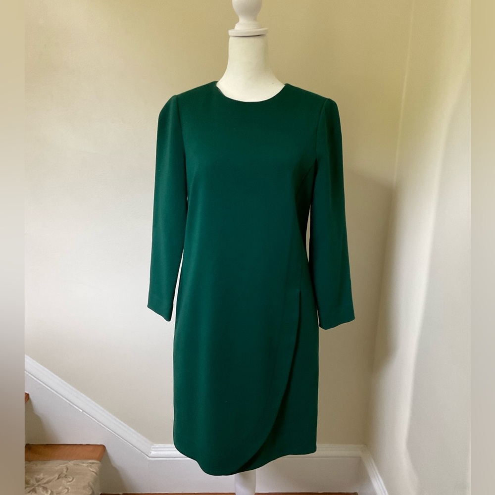 J. Crew Green Crew Neck Dress with Bracelet Length Sleeves